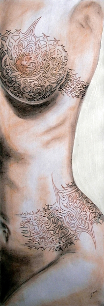 erotic-art-frauenbilder-akt-fine-art-gemaelde-malerin-christine-dumbsky-schnittchen-koerperauschnitt-bodypaint-bodypainting-tattoo